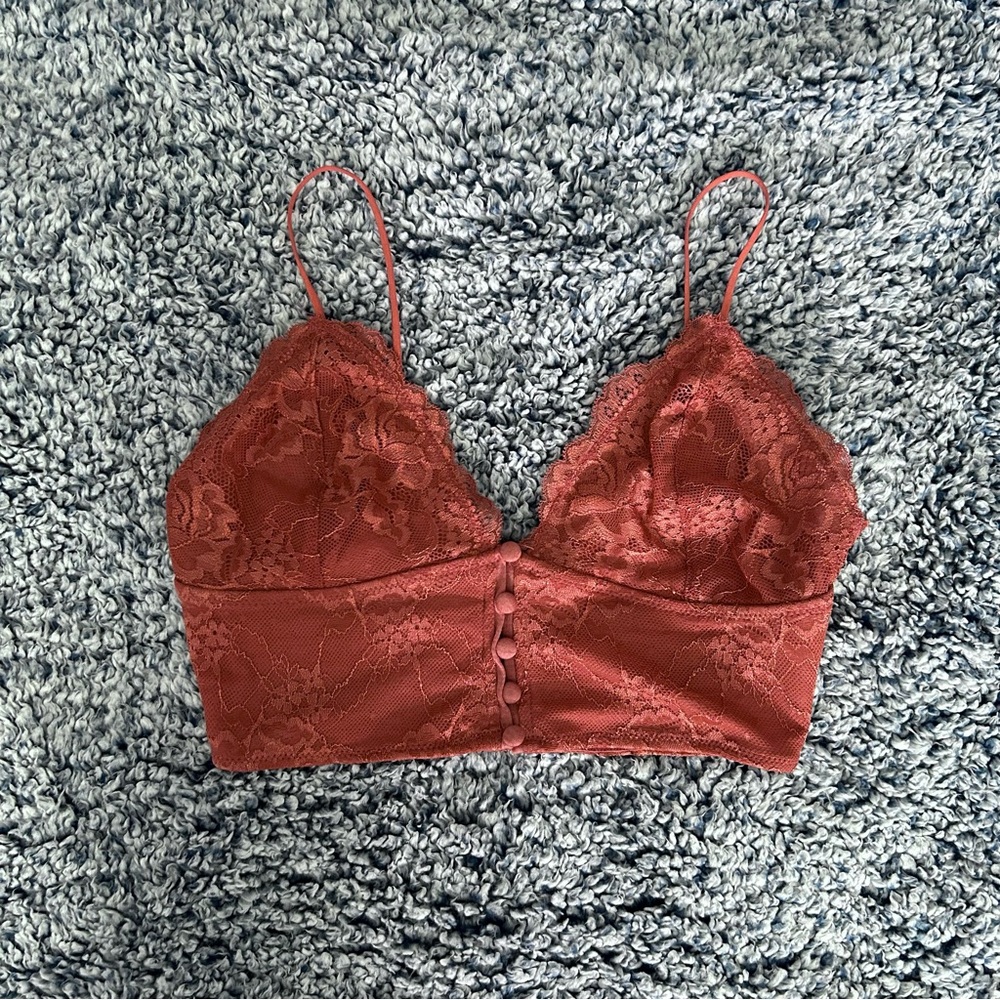 Lace button accent bralette top